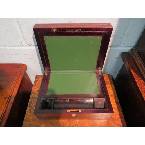 1051 - A rosewood writing box, lacking lock, and one other rosewood box, both with mother-of-pearl inlay