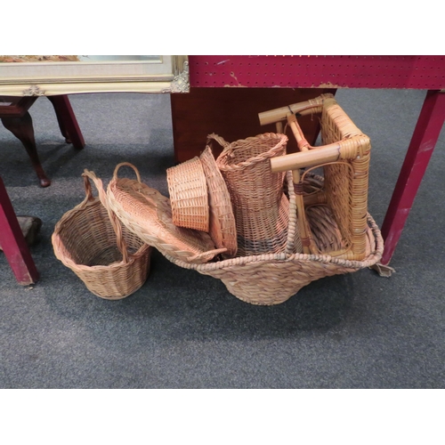 1143 - A selection of wicker baskets, stool etc