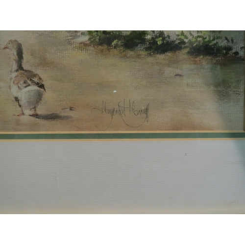 1146 - A 20th Century rural landscape depicting farmyard with pigs and geese, pastel, 31cm x 46cm image siz... 