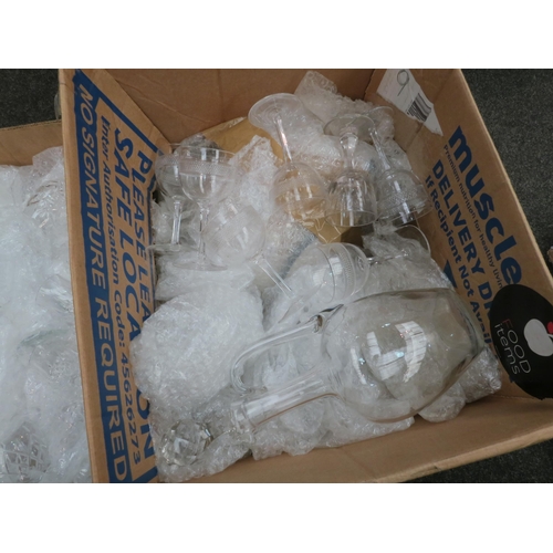 1183 - Two boxes of mixed glassware to include cut glass examples