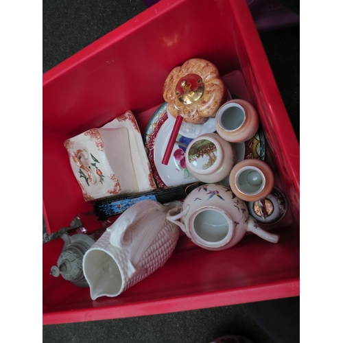 1188 - Two boxes of mixed ceramics including Gouda jug, bierstein, blue and white plates, etc