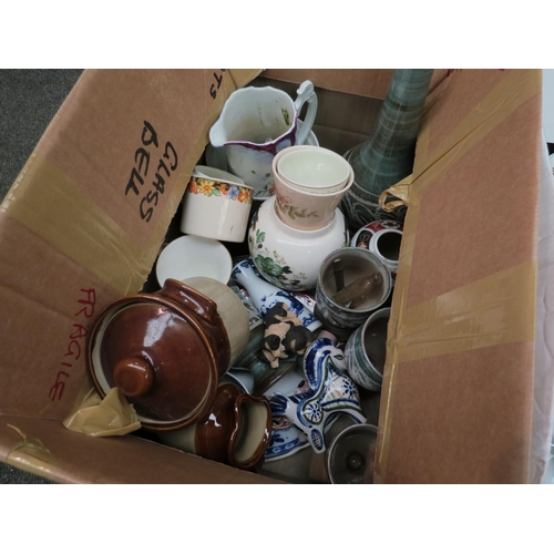 1198 - Two boxes of mixed ceramics, Collie figures, Oriental style wares, etc.