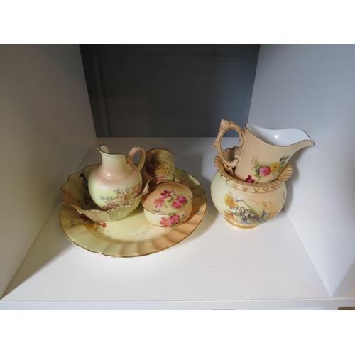 1276 - Seven Worcester blush items including jugs, pot, plate and bowl