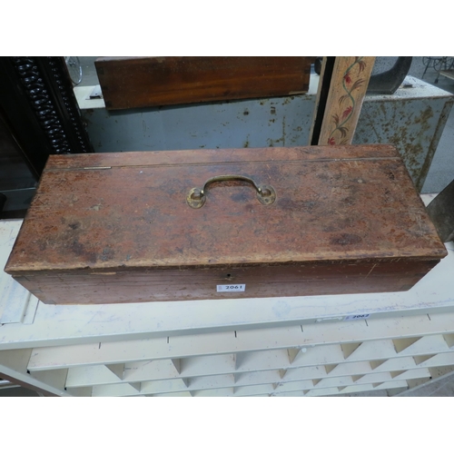 A 19th Century pine box with brass handle to lid