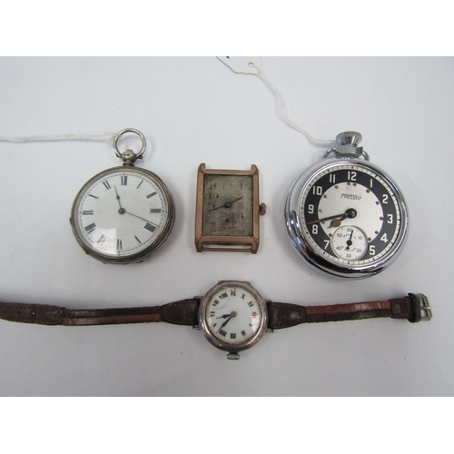 1360 - A silver pocket watch, rolled gold watch face, Ingersoll pocket watch and trench watch, case marked ... 