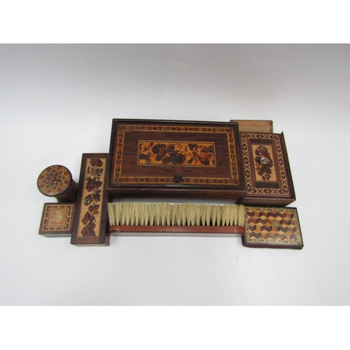 1373 - Seven items of Tunbridge ware including a Victorian octagonal needle case and box with other later i... 