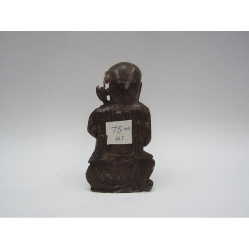 1390 - An antique carved figure of Confucius a/f 13cm tall and a metal figure of a seated sage