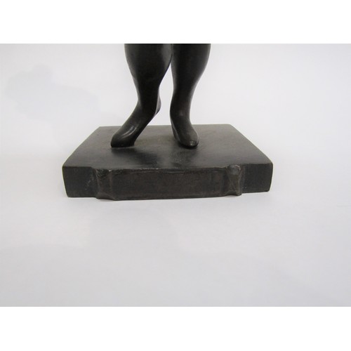 8086 - A Continental bronze figure of seductive posing girl in dress, vacant cartouche to base, 25.5cm tall... 