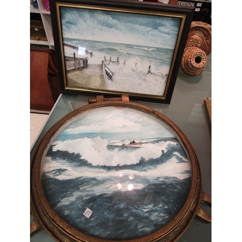 1515 - S. HOWELL: Two watercolours depicting sea scapes, one contained in a brass porthole frame, frame a/f... 