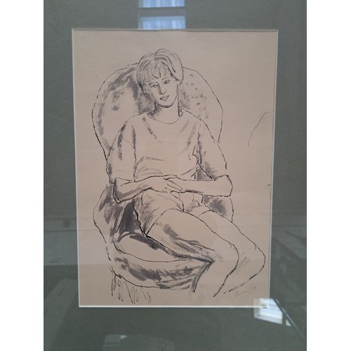 8062 - DUNN (XX): A watercolour study of a seated nude female, signed and dated '59, framed and glazed. Ima... 