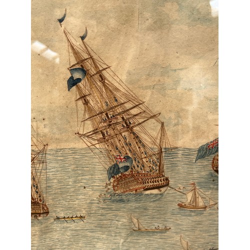 9019 - An 18th Century hand coloured engraving The 1782 review at Spithead and the Sinking of the Royal Geo... 