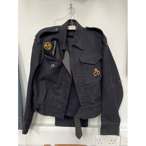 9031 - A post war Civil Defence uniform including jacket with Civil Defence breast badge and headquarters t... 