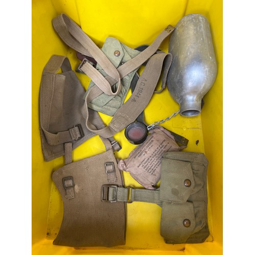 9038 - A box of mixed military equipment, including WWII