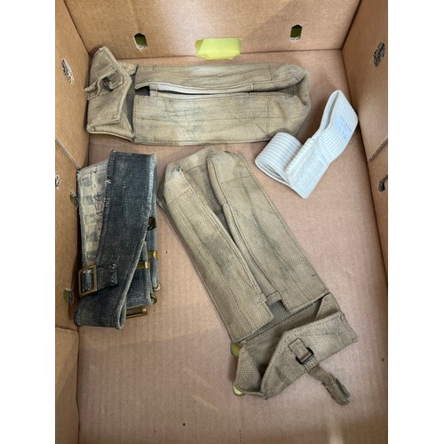 9043 - A box of mixed militaria including wartime water bottle, 1944 map case etc