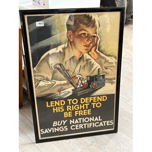 9057 - A framed and glazed National Savings poster “LEND TO DEFEND HIS RIGHT TO BE FREE: BUY NATIONAL SAVIN... 