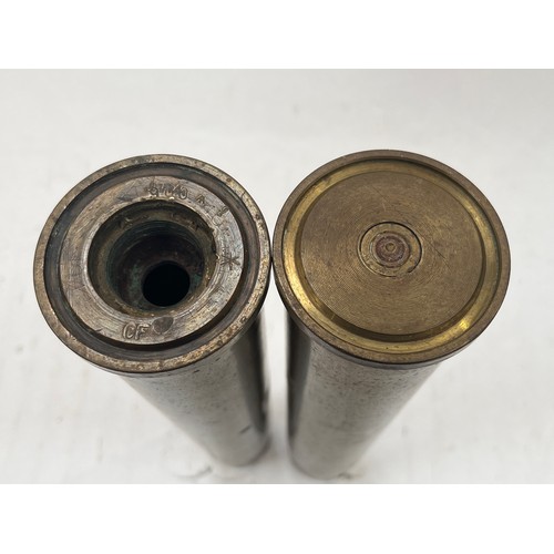 9140 - Two WWII brass shell cases consisting of M23A2 anti-tank 57mm, dated 1943, stamped LS-1-95 43 M23A2,... 