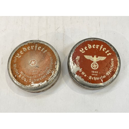 9150 - Two tins of original WWII German 'Lederfet' boot dressing, one dated 1940 and the other 1942