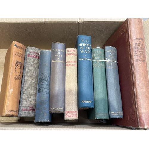 9159 - Two boxes of WWI and WWII books including 'Activities of the British Community in Argentina during t... 