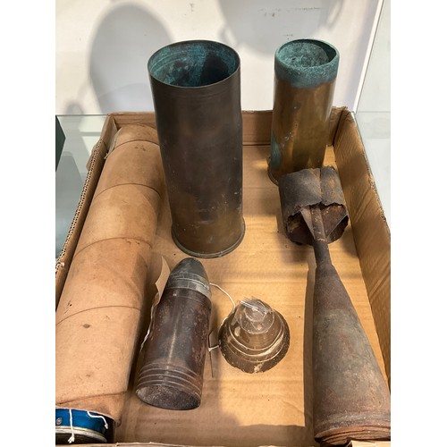 9168 - A quantity of mixed military ordnance including practice bomb tail fin and WWI shell case