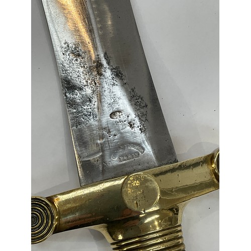 9183 - A French Artilleryman's short sword of Gladius form, solid brass ribbed grip, spear-pointed blade, w... 