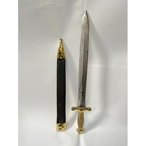 9187 - A French Artilleryman's short sword of Gladius form, solid brass ribbed grip, spear-pointed blade, w... 