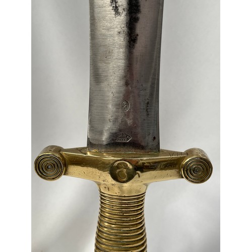 9187 - A French Artilleryman's short sword of Gladius form, solid brass ribbed grip, spear-pointed blade, w... 