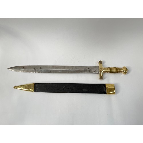 9187 - A French Artilleryman's short sword of Gladius form, solid brass ribbed grip, spear-pointed blade, w... 