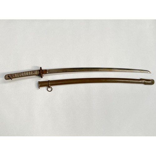 9193 - A WWII Japanese NCO's sword, green painted metal scabbard, the blade number non-matching to scabbard... 