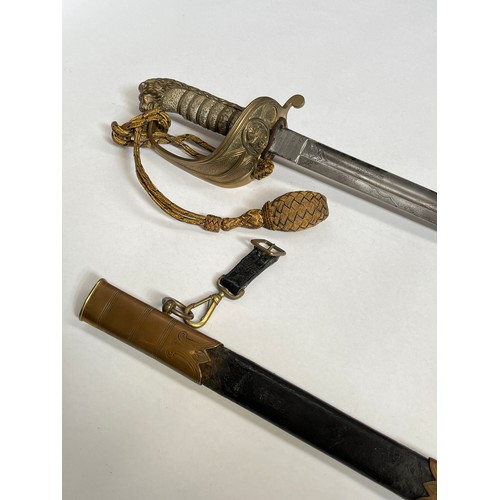 9199 - An 1827 pattern Naval Officer’s sword by Gieve and Sons of Portsmouth, ray skin grip, lion head pomm... 