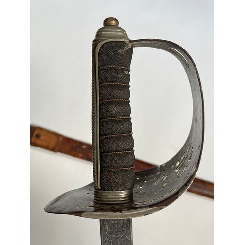 9200 - A British 1897 pattern officer's sword with George V crown cypher, battledress scabbard