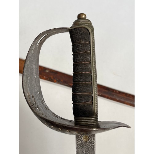 9200 - A British 1897 pattern officer's sword with George V crown cypher, battledress scabbard