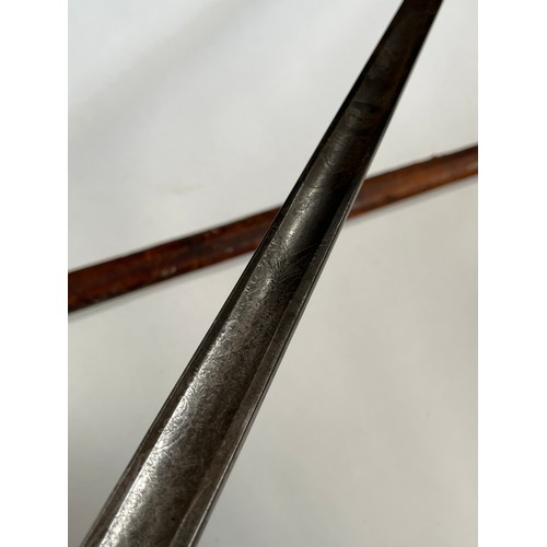 9200 - A British 1897 pattern officer's sword with George V crown cypher, battledress scabbard