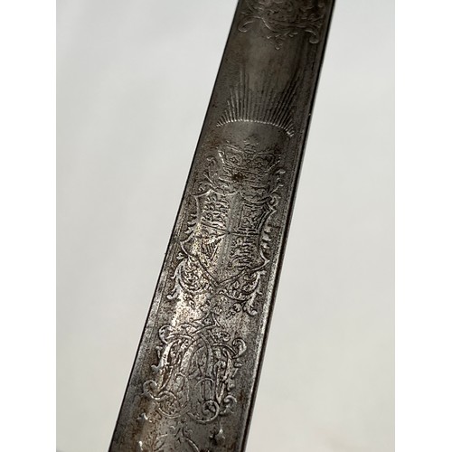 9205 - An 1827 pattern early 20th Century British rifle officer's sword, the blade engraved with scrolled d... 