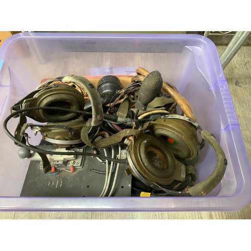 9337 - A box of military headsets and audio equipment including WWII era     (C)