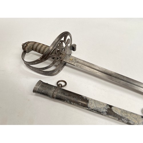 9208 - An 1854 pattern Rifle Officer’s sword, gothic form steel hilt with crown and strung bugle cypher, sh... 