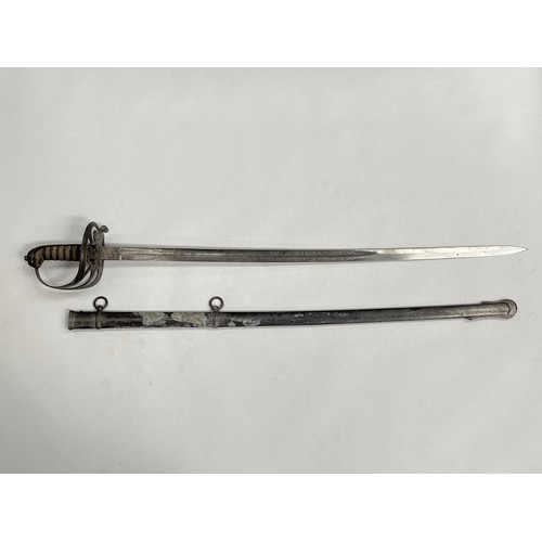 9208 - An 1854 pattern Rifle Officer’s sword, gothic form steel hilt with crown and strung bugle cypher, sh... 