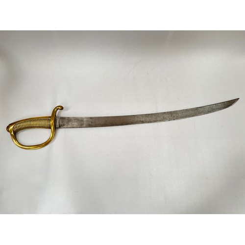 9212 - A 19th Century French Infantry briquet sidearm of cutlass form, brass ribbed hilt with D-shaped knuc... 