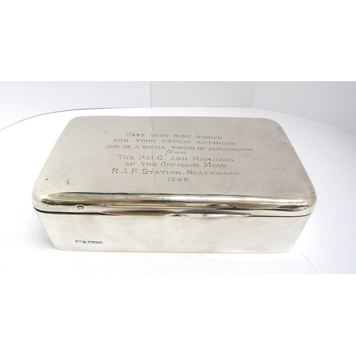 9417 - A James Dixon & Sons silver cigarette box with inscribed top 