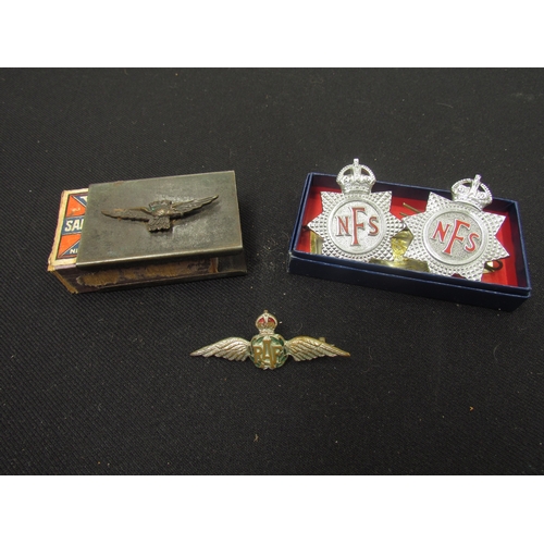 9460 - An RAF badge, RNAS match box holder and two NFS badges