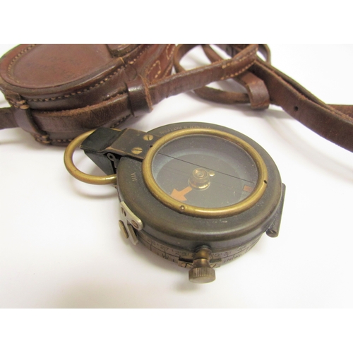 9487 - A Prismatic compass and case issued to F.A.Sexton 2nd Lt Royal Horse Artillery