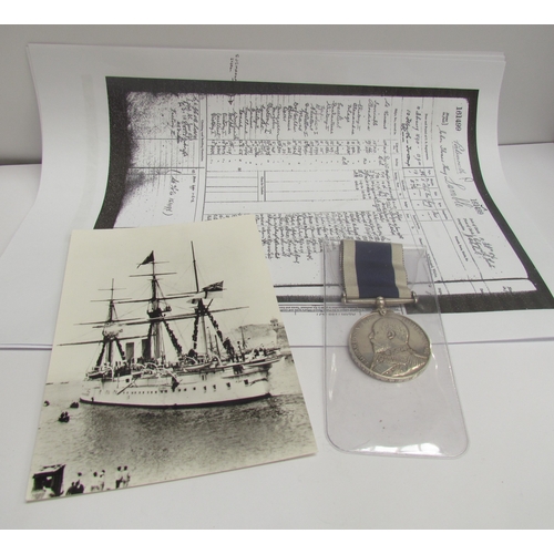 9491 - An Edward VII Royal Naval Long Service Medal to 161449 J.T.H. LAMBLE AB. HMS EGMONT, together with c... 