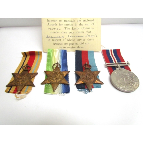 9473 - A WWII medal group of four to casualty REGINALD LAWRENCE JARVIS, consisting of Atlantic Star, 1939-4... 