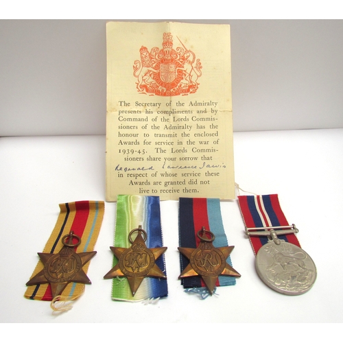 9473 - A WWII medal group of four to casualty REGINALD LAWRENCE JARVIS, consisting of Atlantic Star, 1939-4... 