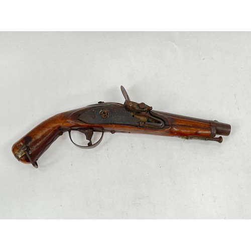 9236 - A 19th Century Indian flintlock pistol, hammer missing, adapted. ANTIQUE ITEM: NO LICENSE REQUIRED