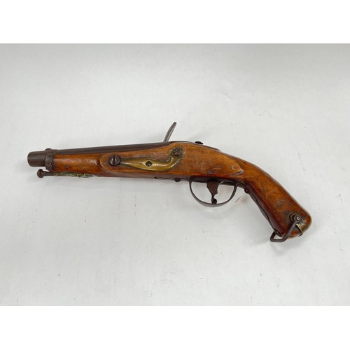 9236 - A 19th Century Indian flintlock pistol, hammer missing, adapted. ANTIQUE ITEM: NO LICENSE REQUIRED