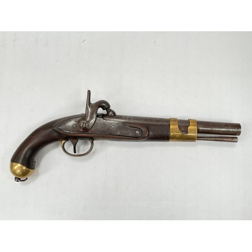 9237 - A 19th Century Belgian percussion military pistol, brass fittings. ANTIQUE ITEM: NO LICENSE REQUIRED