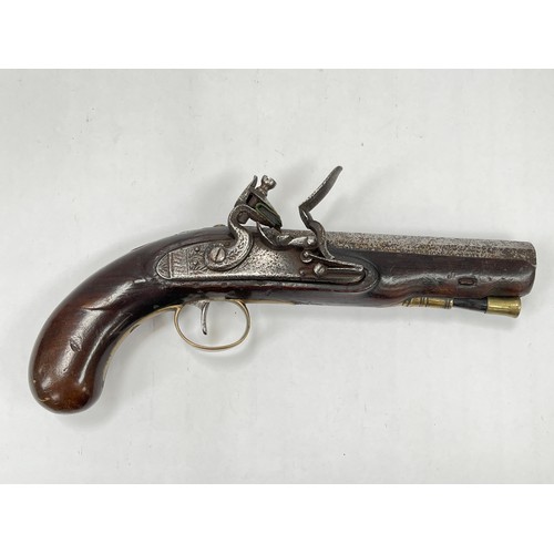 9238 - An early 19th Century flintlock overcoat pistol. ANTIQUE ITEM: NO LICENSE REQUIRED