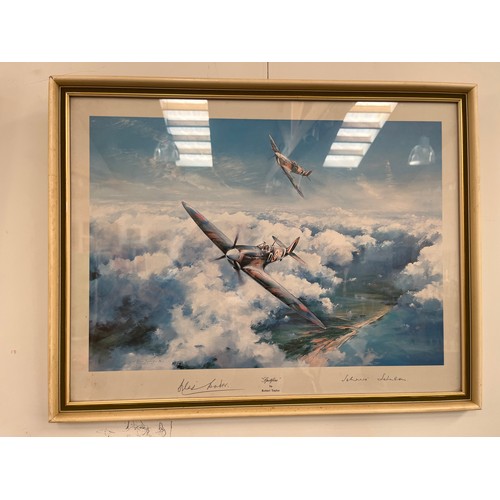 9301 - A signed print “Spitfire” after Robert Taylor, signed by Douglas Bader and Johnnie Johnson, framed a... 