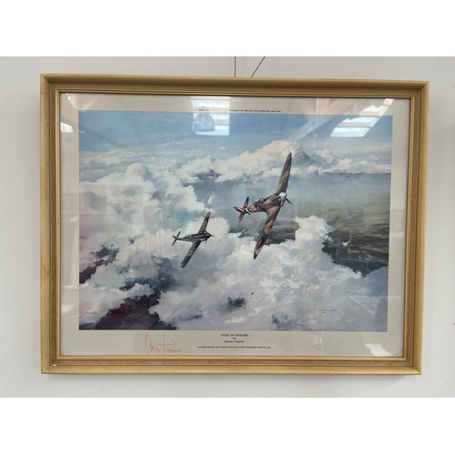 9302 - A signed print “Duel of Eagles” after Robert Taylor, signed by Adolf Galland and Douglas Bader, fram... 