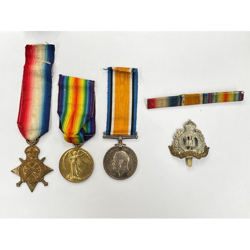 9523 - A WWI 1915 star medal trio named tk 18159 PTE. H.R. WARD SUFF. R., together with a Suffolk Regiment ... 